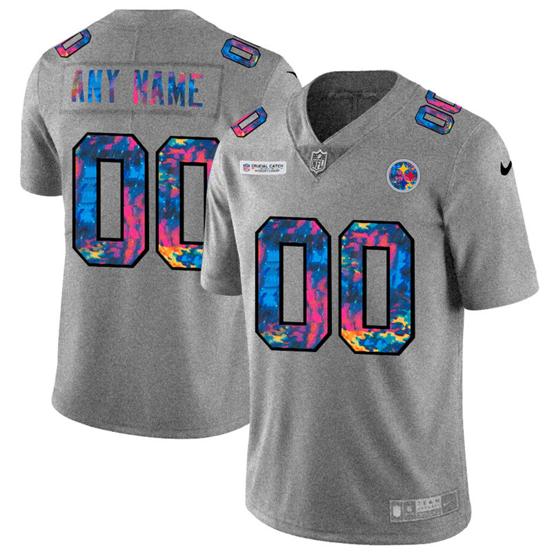 Pittsburgh Steelers Custom Men Nike MultiColor 2020 NFL Crucial Catch Vapor Untouchable Limited Jersey Greyheather->customized nfl jersey->Custom Jersey